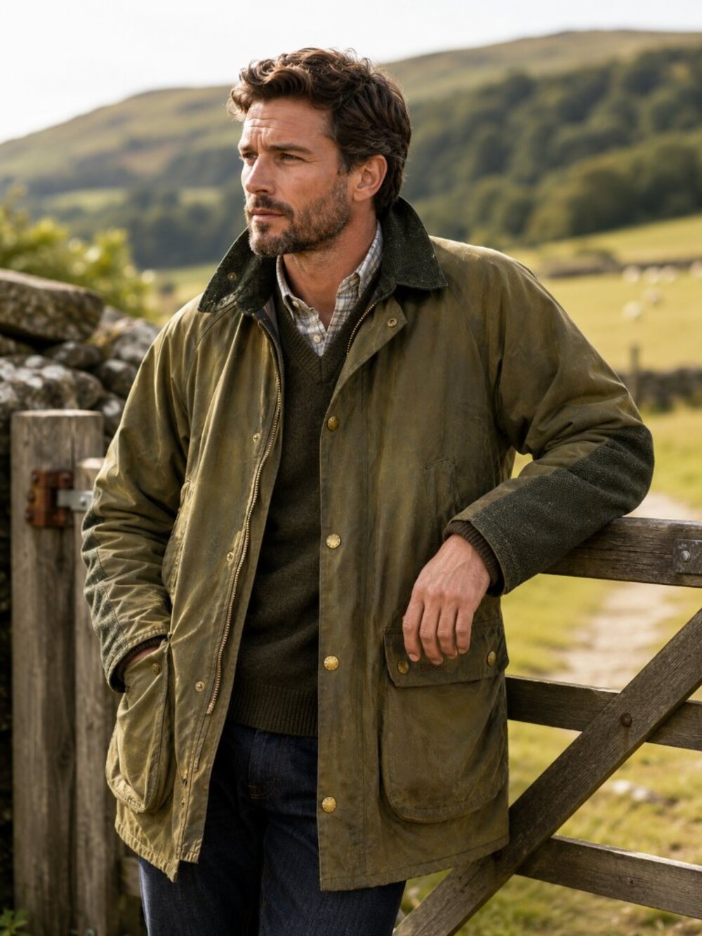 Barbour Bedale Moon Tweed Wax Jacket XL Olive Rare Distressed Heritage